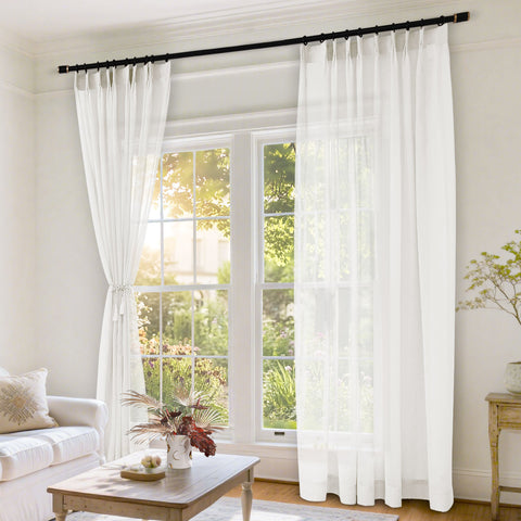 B11 Sheer Vertical Stripe Linen Blend Light Filtering Curtain Pinch Pleat 1 Panel
