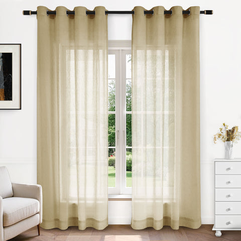 B11 Sheer Vertical Stripe Linen Blend Light Filtering Curtain Grommet 1 Panel