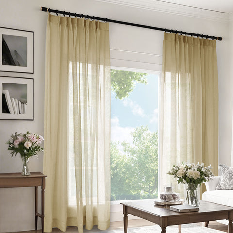 B11 Sheer Vertical Stripe Linen Blend Light Filtering Curtain Pinch Pleat 1 Panel