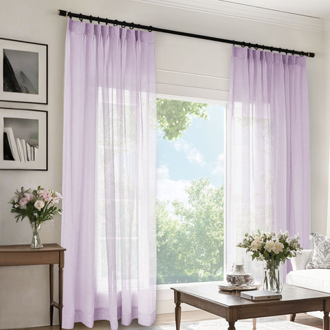 B11 Sheer Vertical Stripe Linen Blend Light Filtering Curtain Pinch Pleat 1 Panel