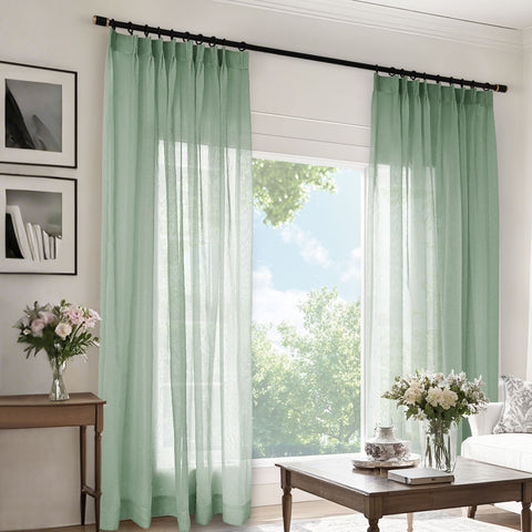 B11 Sheer Vertical Stripe Linen Blend Light Filtering Curtain Pinch Pleat 1 Panel