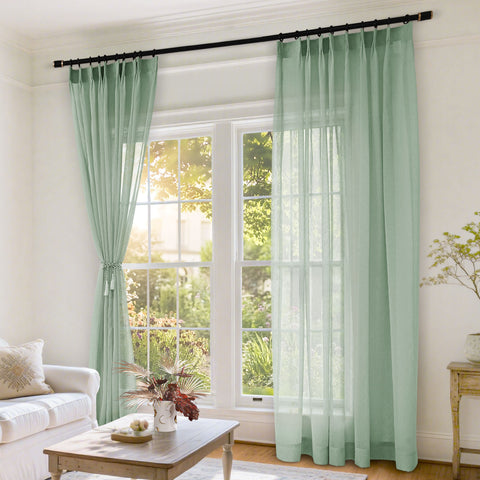B11 Sheer Vertical Stripe Linen Blend Light Filtering Curtain Pinch Pleat 1 Panel