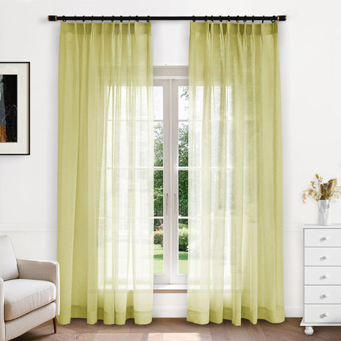 B11 Sheer Vertical Stripe Linen Blend Light Filtering Curtain Pinch Pleat 1 Panel