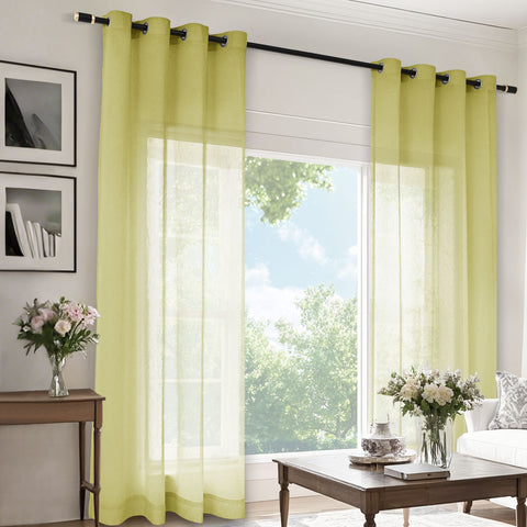 B11 Sheer Vertical Stripe Linen Blend Light Filtering Curtain Grommet 1 Panel