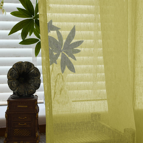 B11 Sheer Vertical Stripe Linen Blend Light Filtering Curtain Grommet 1 Panel