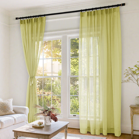 B11 Sheer Vertical Stripe Linen Blend Light Filtering Curtain Pinch Pleat 1 Panel