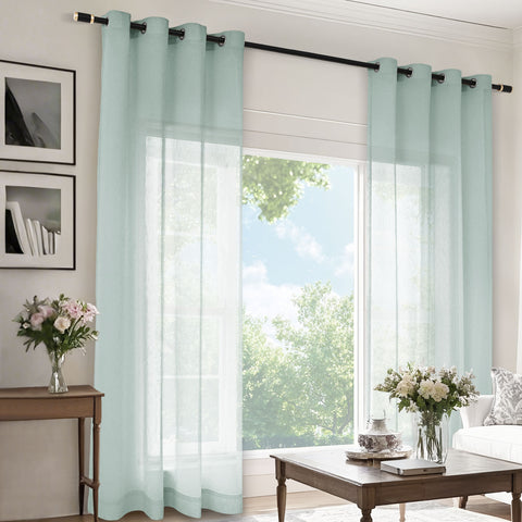B11 Sheer Vertical Stripe Linen Blend Light Filtering Curtain Grommet 1 Panel