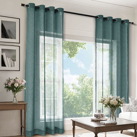 B11 Sheer Vertical Stripe Linen Blend Light Filtering Curtain Grommet 1 Panel