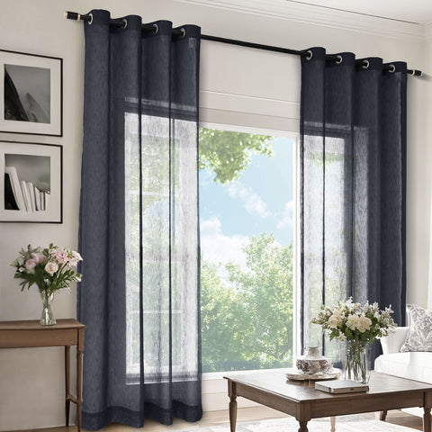 B11 Sheer Vertical Stripe Linen Blend Light Filtering Curtain Grommet 1 Panel
