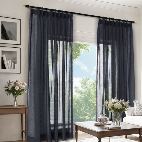 B11 Sheer Vertical Stripe Linen Blend Light Filtering Curtain Pinch Pleat 1 Panel