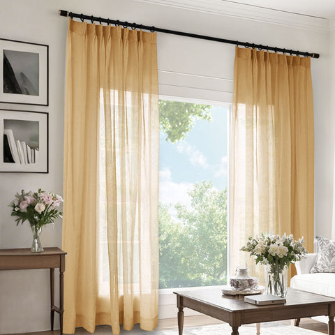 B11 Sheer Vertical Stripe Linen Blend Light Filtering Curtain Pinch Pleat 1 Panel