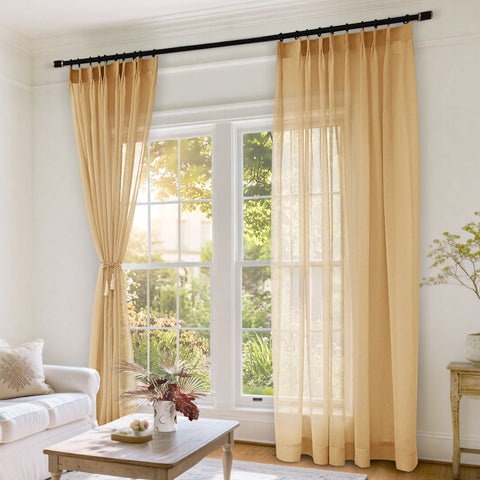 B11 Sheer Vertical Stripe Linen Blend Light Filtering Curtain Pinch Pleat 1 Panel