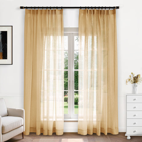 B11 Sheer Vertical Stripe Linen Blend Light Filtering Curtain Pinch Pleat 1 Panel