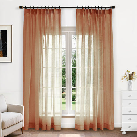 B11 Sheer Vertical Stripe Linen Blend Light Filtering Curtain Pinch Pleat 1 Panel