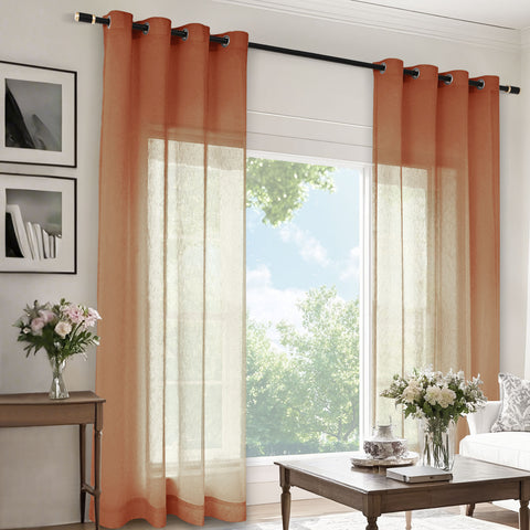 B11 Sheer Vertical Stripe Linen Blend Light Filtering Curtain Grommet 1 Panel