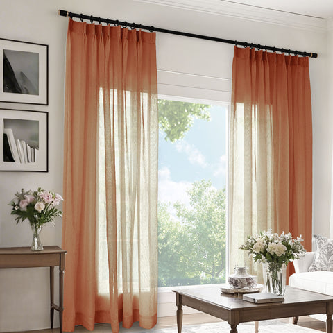 B11 Sheer Vertical Stripe Linen Blend Light Filtering Curtain Pinch Pleat 1 Panel