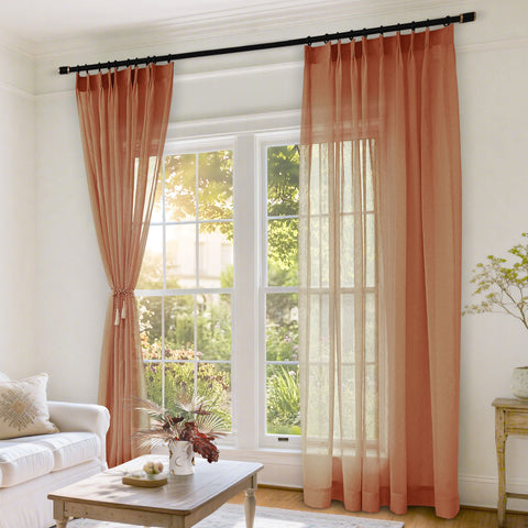 B11 Sheer Vertical Stripe Linen Blend Light Filtering Curtain Pinch Pleat 1 Panel