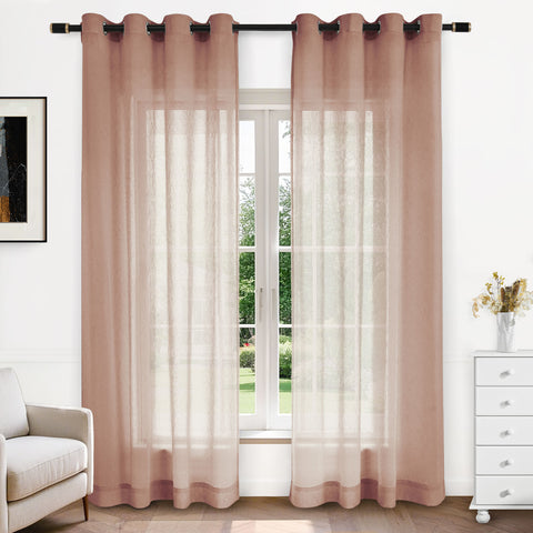 B11 Sheer Vertical Stripe Linen Blend Light Filtering Curtain Grommet 1 Panel