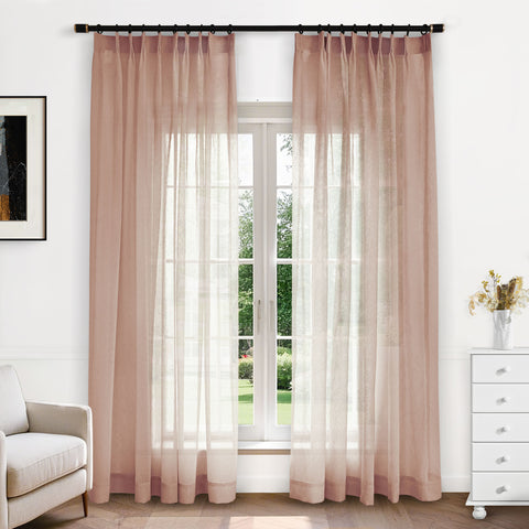 B11 Sheer Vertical Stripe Linen Blend Light Filtering Curtain Pinch Pleat 1 Panel