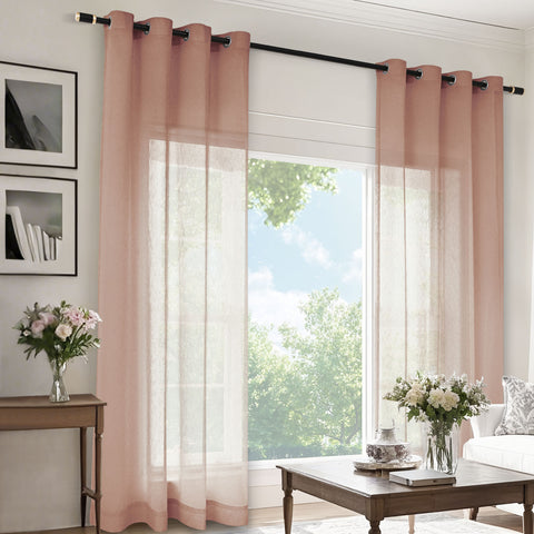 B11 Sheer Vertical Stripe Linen Blend Light Filtering Curtain Grommet 1 Panel