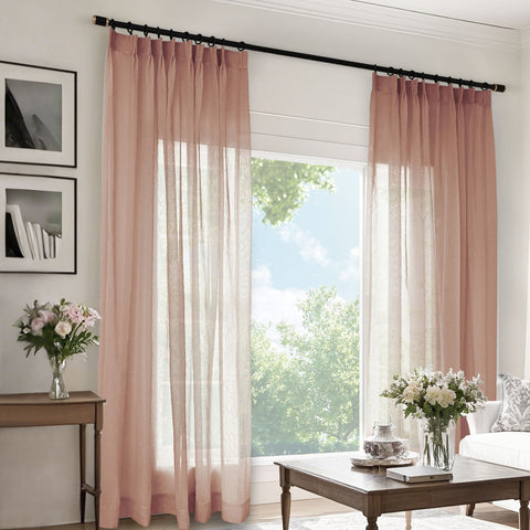 B11 Sheer Vertical Stripe Linen Blend Light Filtering Curtain Pinch Pleat 1 Panel