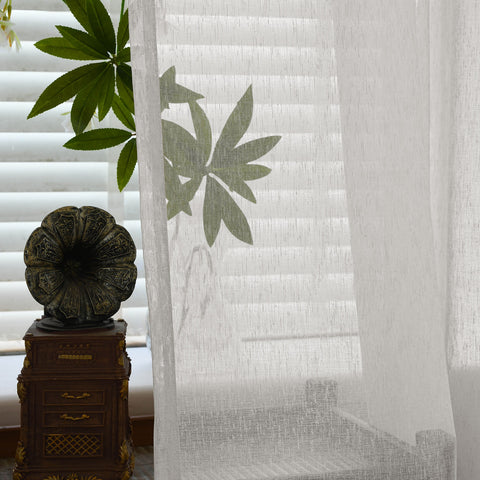 B11 Sheer Vertical Stripe Linen Blend Light Filtering Curtain Grommet 1 Panel