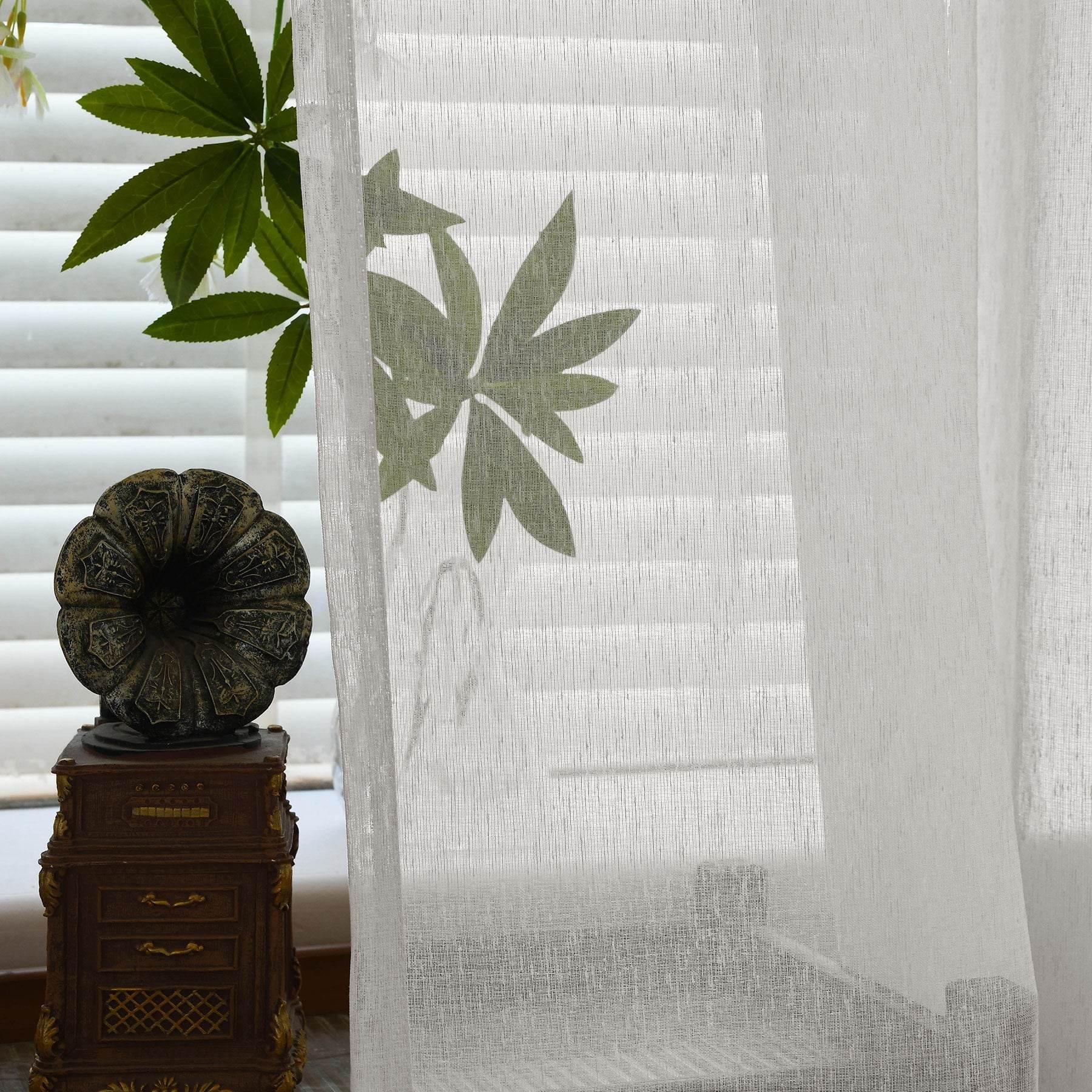 B11 Sheer Vertical Stripe Linen Blend Light Filtering Curtain Pinch Pleat - Cololeaf -- #1 White
