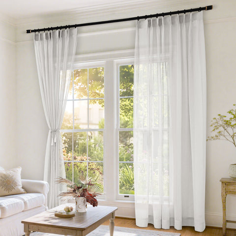B11 Sheer Vertical Stripe Linen Blend Light Filtering Curtain Pinch Pleat 1 Panel