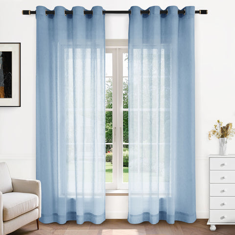 B11 Sheer Vertical Stripe Linen Blend Light Filtering Curtain Grommet 1 Panel