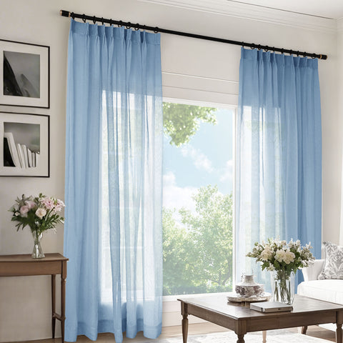 B11 Sheer Vertical Stripe Linen Blend Light Filtering Curtain Pinch Pleat 1 Panel