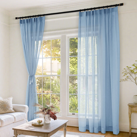 B11 Sheer Vertical Stripe Linen Blend Light Filtering Curtain Pinch Pleat 1 Panel