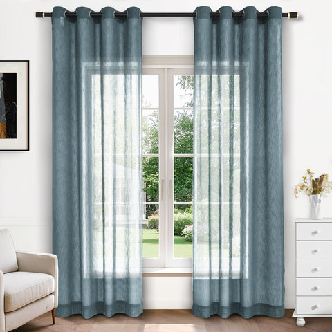 B11 Sheer Vertical Stripe Linen Blend Light Filtering Curtain Grommet 1 Panel
