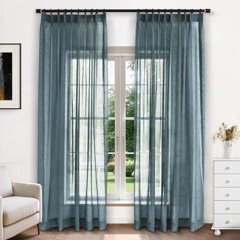 B11 Sheer Vertical Stripe Linen Blend Light Filtering Curtain Pinch Pleat 1 Panel