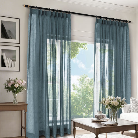 B11 Sheer Vertical Stripe Linen Blend Light Filtering Curtain Pinch Pleat 1 Panel