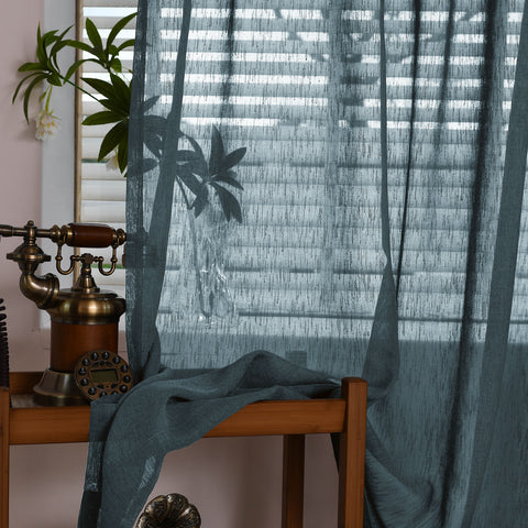 B11 Sheer Vertical Stripe Linen Blend Light Filtering Curtain Grommet 1 Panel