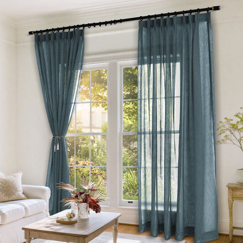 B11 Sheer Vertical Stripe Linen Blend Light Filtering Curtain Pinch Pleat 1 Panel