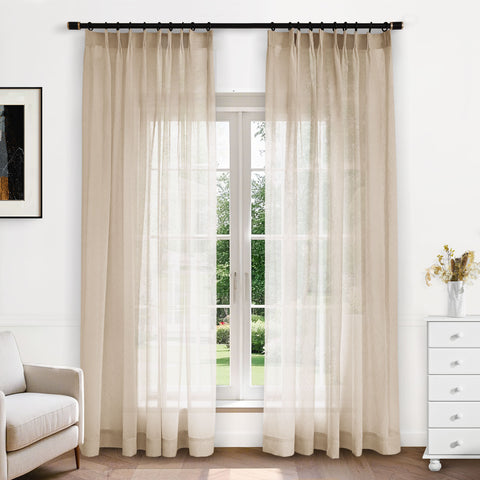 B11 Sheer Vertical Stripe Linen Blend Light Filtering Curtain Pinch Pleat 1 Panel