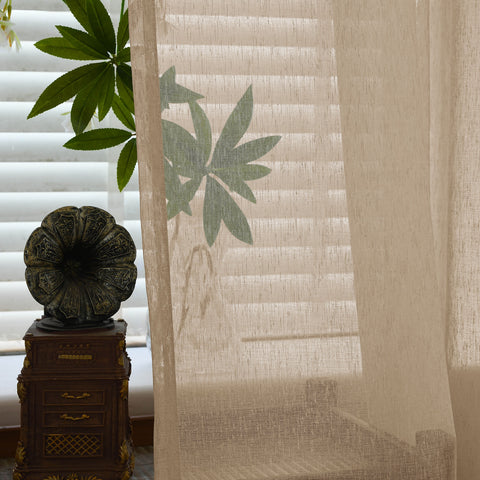 B11 Sheer Vertical Stripe Linen Blend Light Filtering Curtain Pinch Pleat 1 Panel