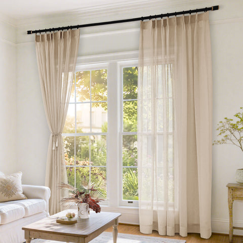 B11 Sheer Vertical Stripe Linen Blend Light Filtering Curtain Pinch Pleat 1 Panel