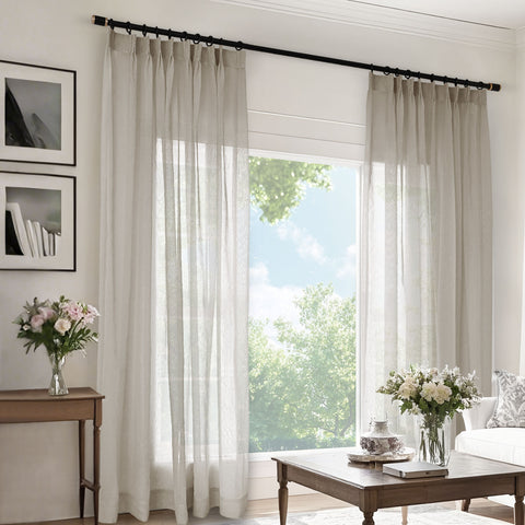 B11 Sheer Vertical Stripe Linen Blend Light Filtering Curtain Pinch Pleat 1 Panel