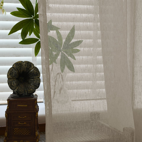 B11 Sheer Vertical Stripe Linen Blend Light Filtering Curtain Pinch Pleat 1 Panel