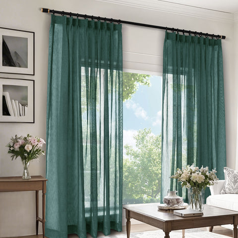 B11 Sheer Vertical Stripe Linen Blend Light Filtering Curtain Pinch Pleat 1 Panel