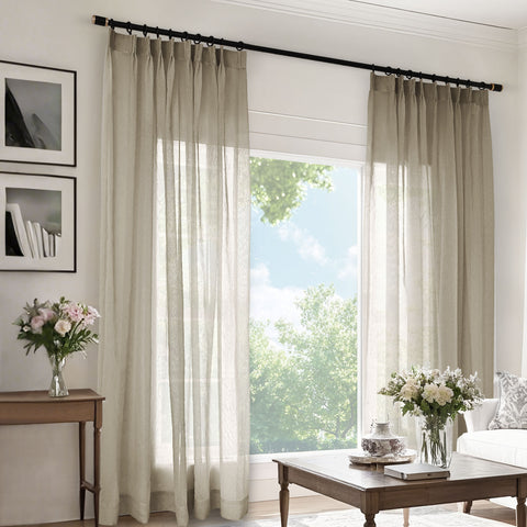 B11 Sheer Vertical Stripe Linen Blend Light Filtering Curtain Pinch Pleat 1 Panel