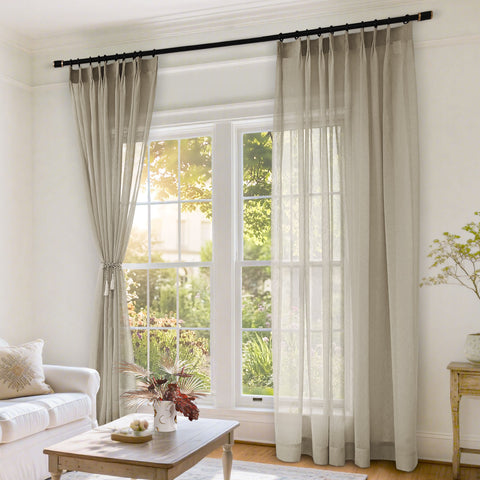 B11 Sheer Vertical Stripe Linen Blend Light Filtering Curtain Pinch Pleat 1 Panel