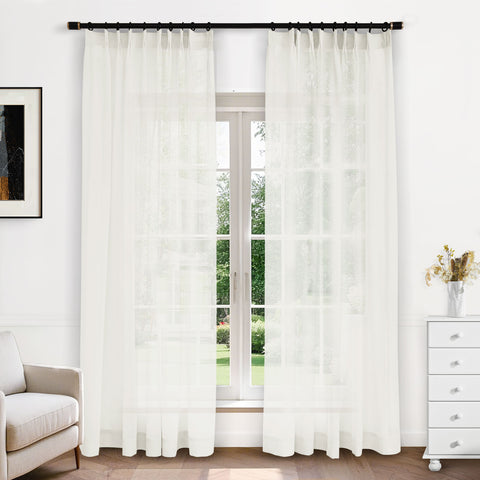 B11 Sheer Vertical Stripe Linen Blend Light Filtering Curtain Pinch Pleat 1 Panel