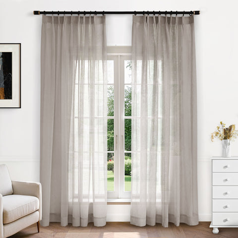 B11 Sheer Vertical Stripe Linen Blend Light Filtering Curtain Pinch Pleat 1 Panel
