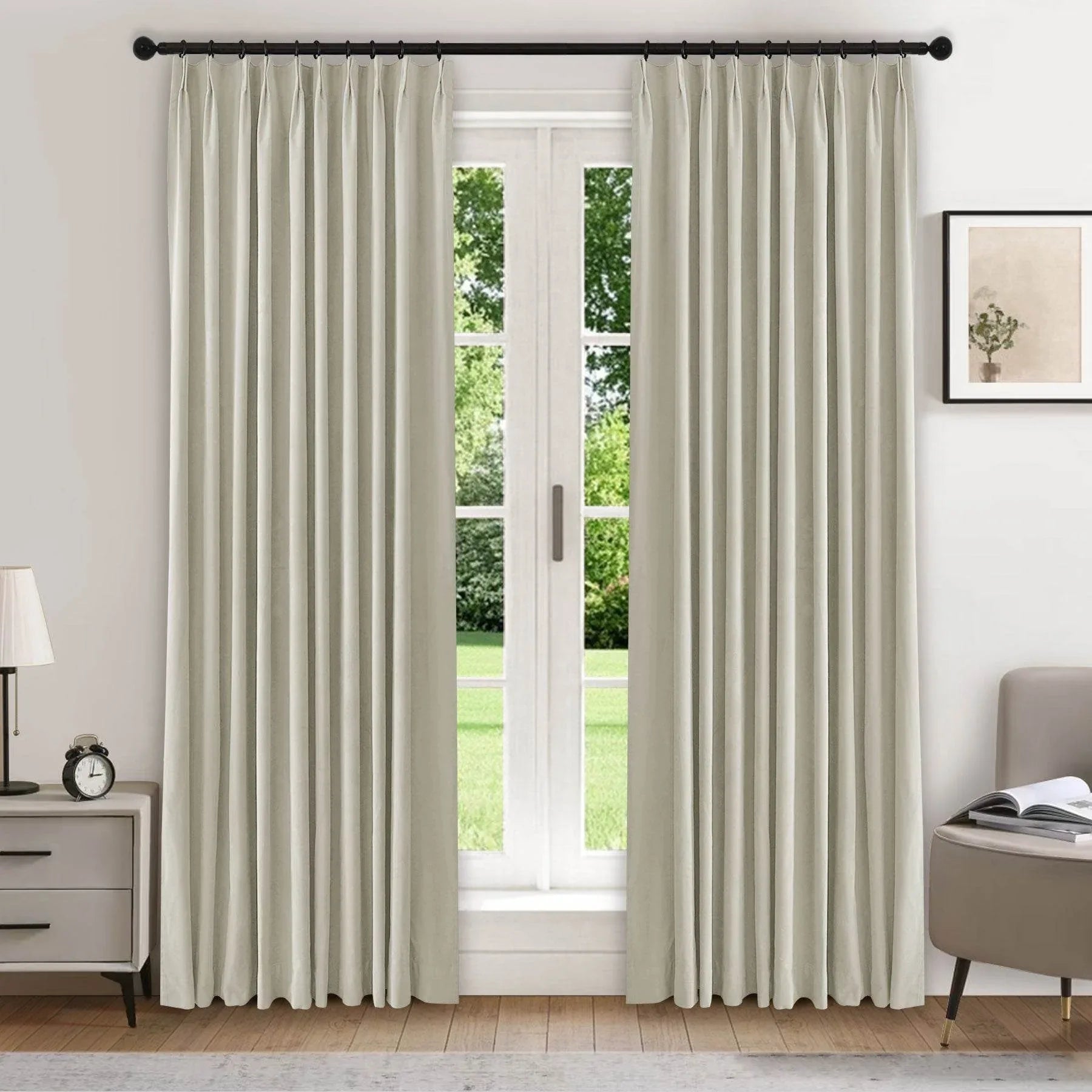223 Premium 100% Blackout Velvet Drape 280gsm Pinch Pleat - Cololeaf -- #7 Beige