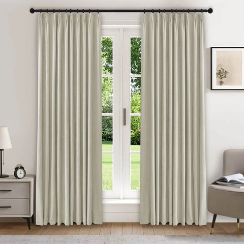 223 Premium 100% Blackout Velvet Drape 280gsm Pinch Pleat - Cololeaf -- #7 Beige