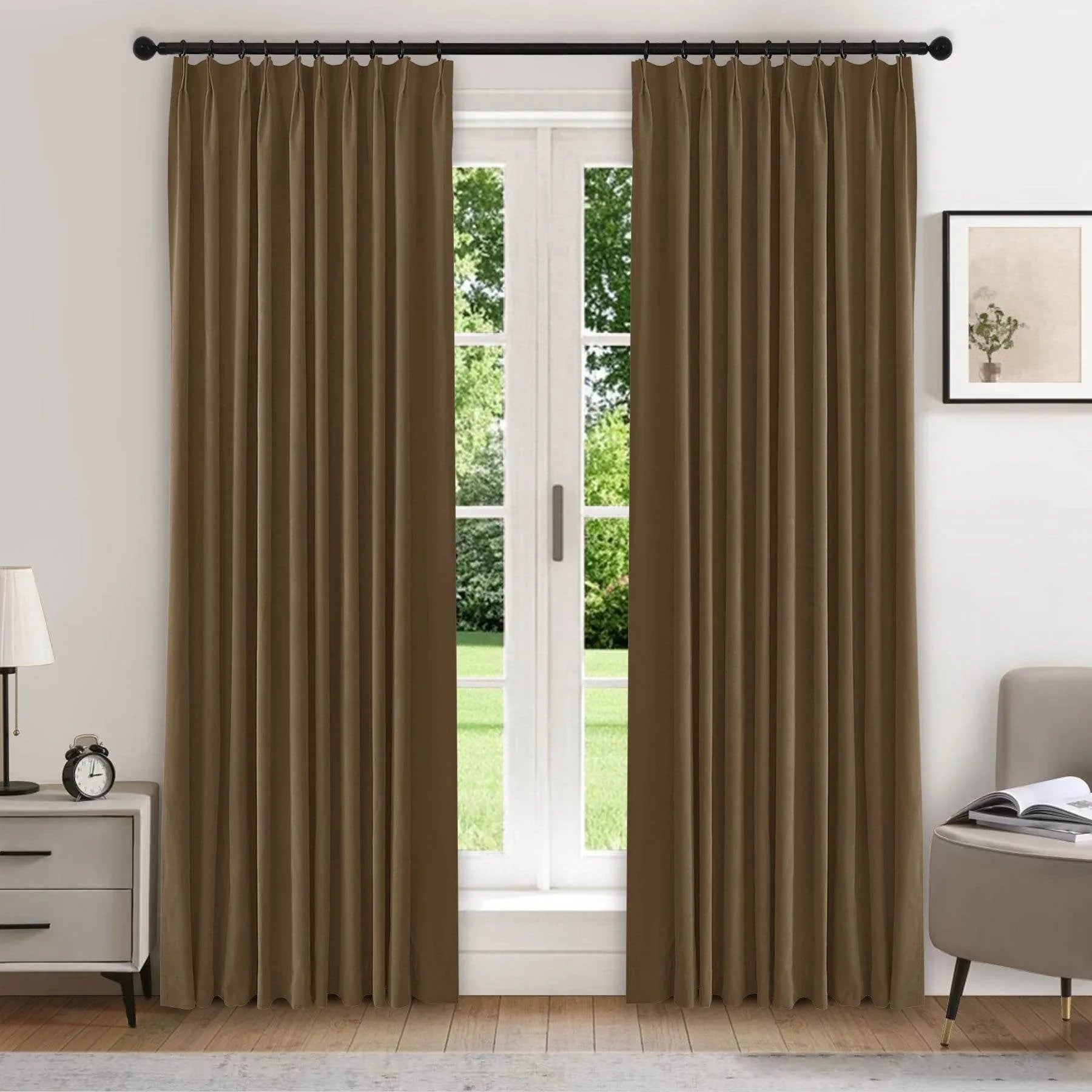223 Premium 100% Blackout Velvet Drape 280gsm Pinch Pleat - Cololeaf -- #7 Beige