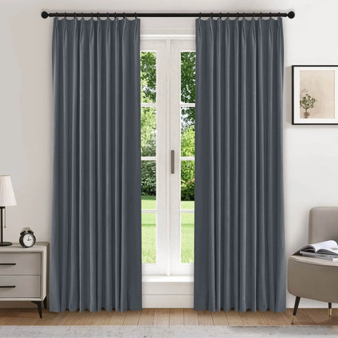 223 Premium 100% Blackout Velvet Drape 280gsm Pinch Pleat - Cololeaf -- #18 Charcoal Grey